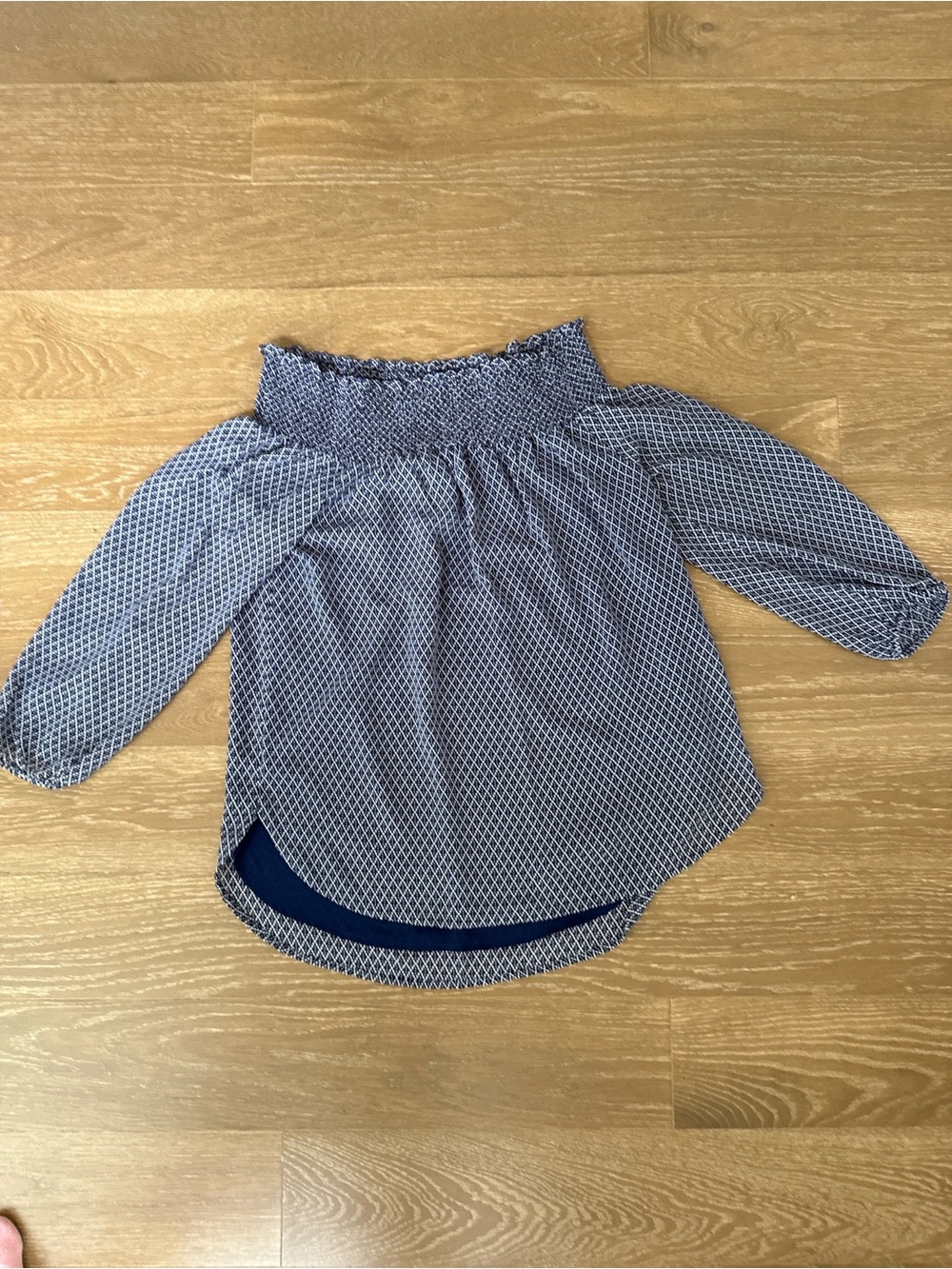 Girls' Navy Blue Off-Shoulder Smocked Top